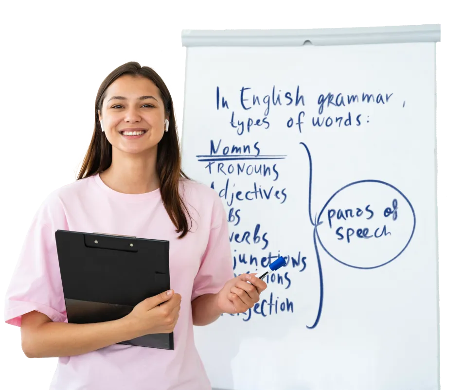School teacher teaching english grammar